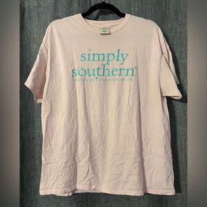 Simply Southern Light Pink Tee with Teal Print